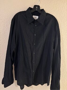 Armani Exchange Black Cotton Seersucker Oversized Men's Shirt